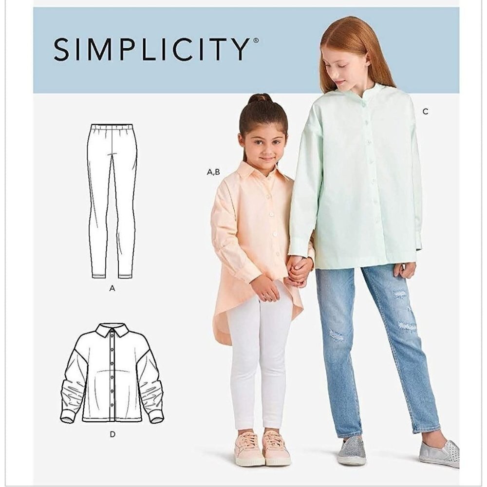 Simplicity Sewing Pattern 9054 10434 Oversized Shirts Leggings Girls 3-6
